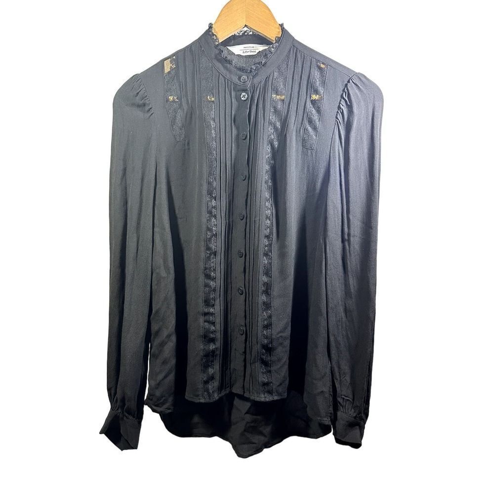 & OTHER STORIES Women's Lace Long Sleeve Button Down Blouse Black Size 0